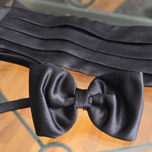 Black Satin Like Bow Tie & Cummerbund